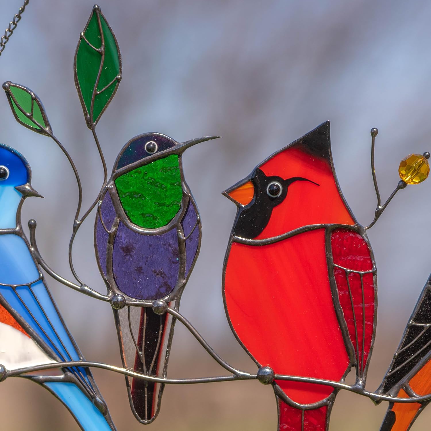 Birds Stained Glass Window Hangings Stained Glass Cardinal Suncatcher Hummingbird Gift Bluebird Art