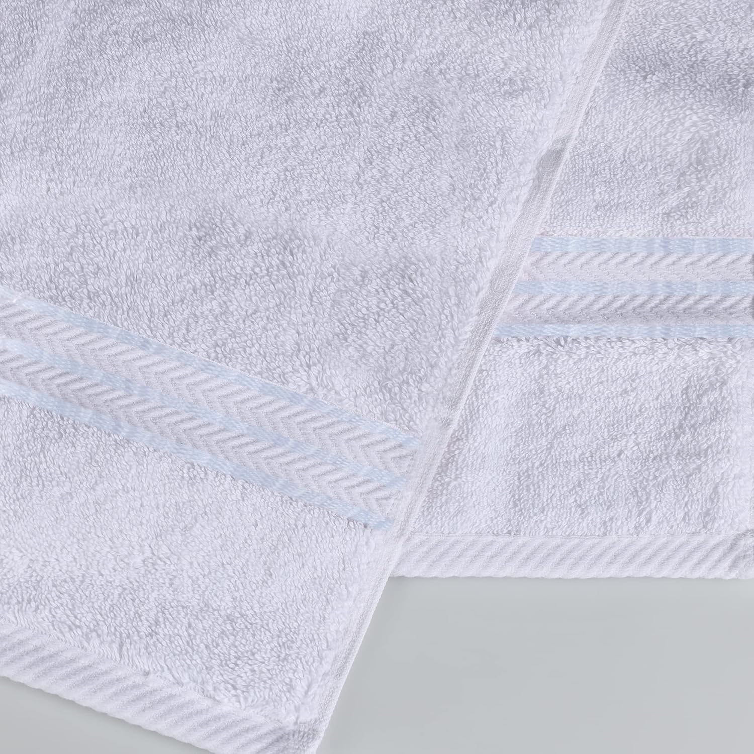 Superior Hotel Turkish Cotton 4 Piece Bath Towel Set, Ultra Plush Spa Quality Heavyweight Essentials for Bathroom, Thick Absorbent and Soft, Dobby Border, Includes 4 Large Bath Towels, White