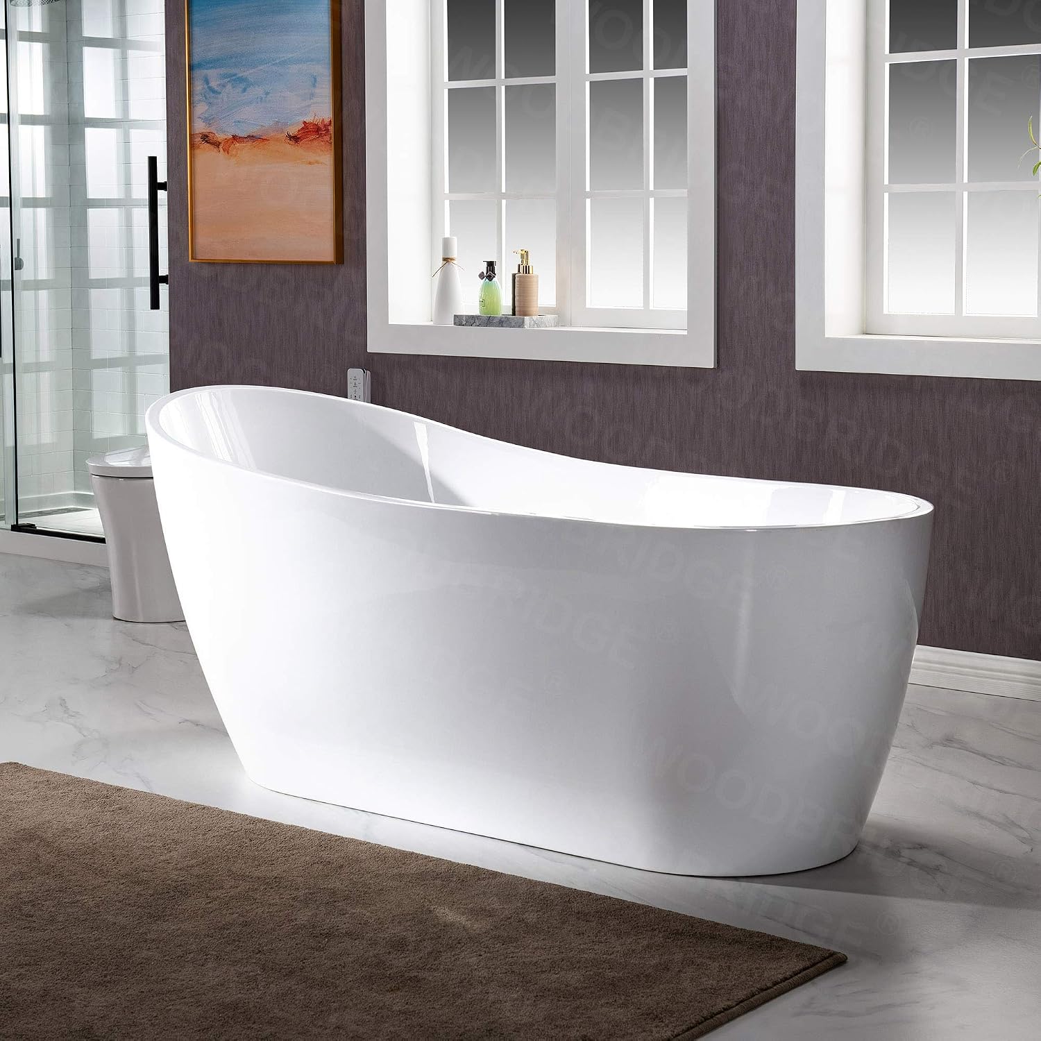 WOODBRIDGE 67'Freestanding White Acylic Soaking Bathtub with Brushed Nickel Drain and Overflow,BTA1508 -B/N-Drain &O