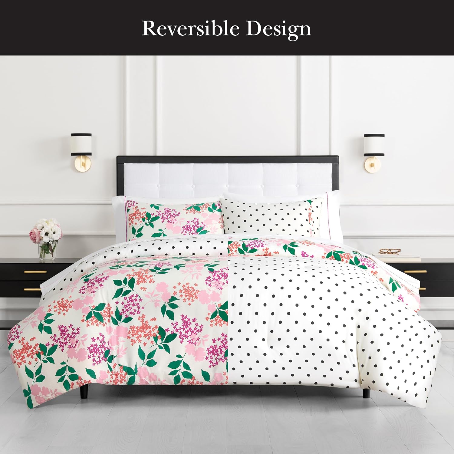 kate spade new york Bold Blossoms Full/Queen Comforter Set, 300 Thread Count Cotton Reversible Cover, All Season 3 Piece Bedding, Machine Washable, Floral Multicolor