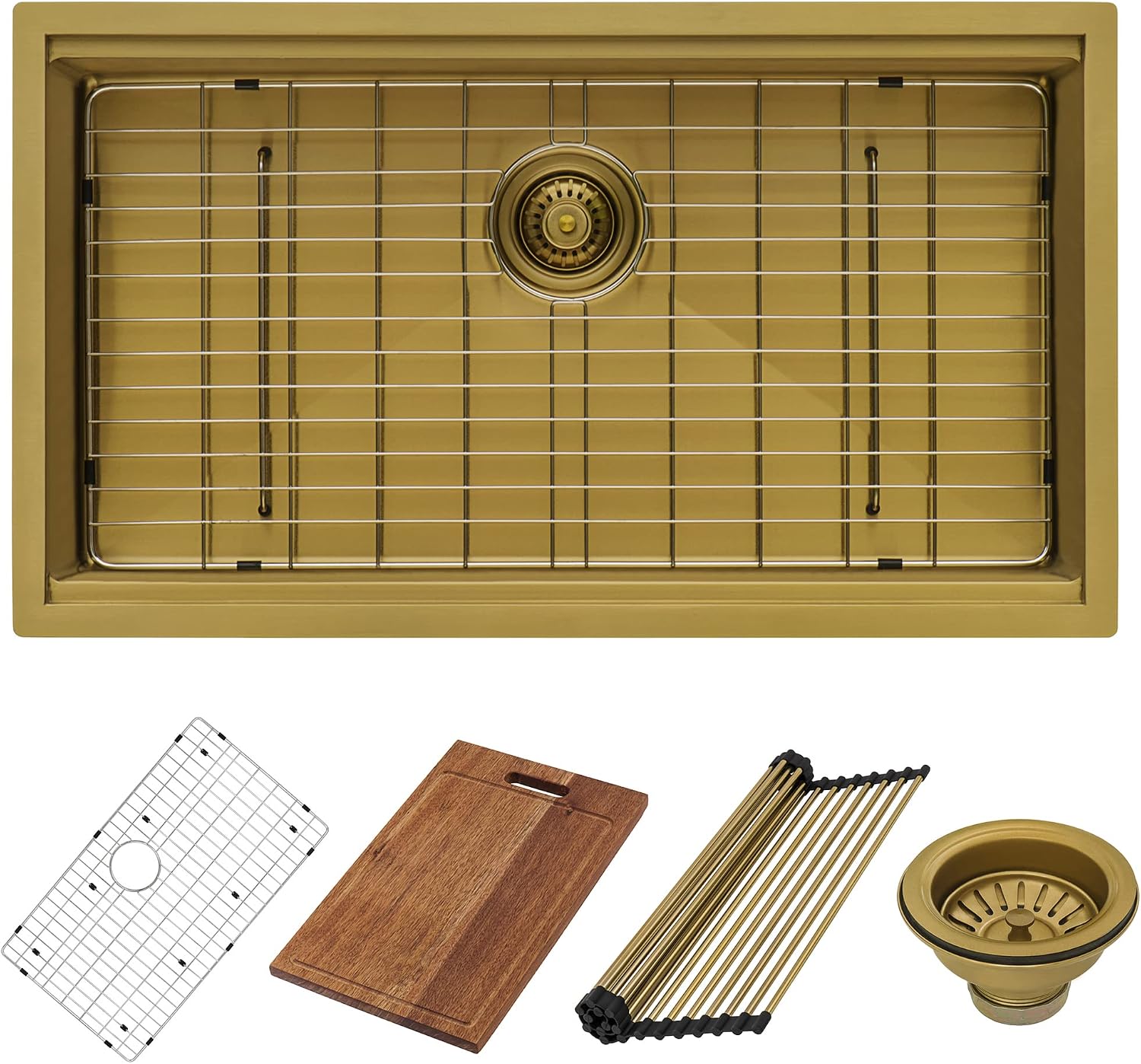 Ruvati 30-inch Polished Brass Matte Gold Workstation Undermount Kitchen Sink Single Bowl - RVH6530GG