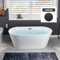 WOODBRIDGE 59' Acrylic Freestanding Bathtub Contemporary Soaking White Tub with Oil Rubbed Bronze Overflow and Drain,B0014-ORB