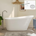 FerdY Langkawi 59' Acrylic Freestanding Bathtub, White Modern Stand Alone Soaking Bathtub, cUPC Certified, Chrome Drain and Minimalist Linear Design Overflow Included, Easy to Install