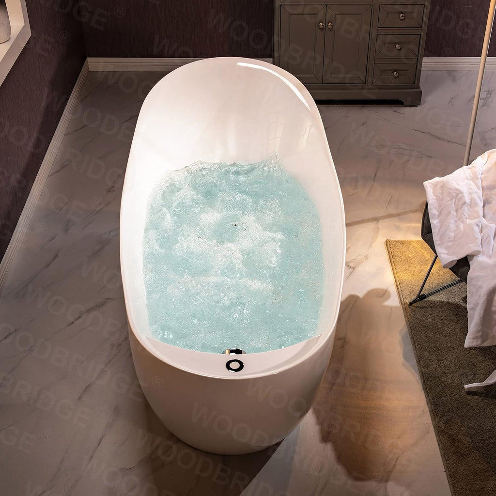 WOODBRIDGE 67' Acrylic Freestanding Bathtub Contemporary Soaking Chrome Overflow and Drain,White Air Bubble Tub
