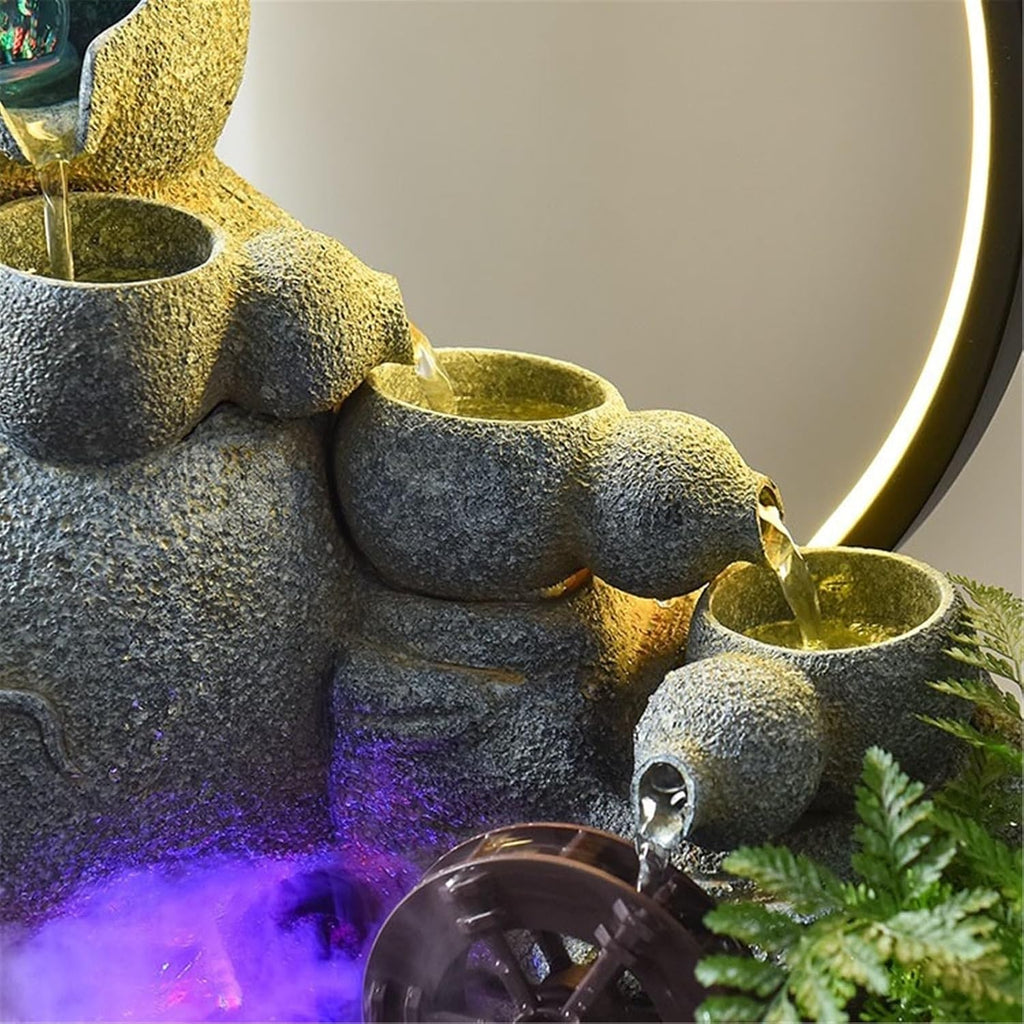 Tabletop Fountain Water Feature Small Waterfall Fountains, Desktop for Meditation Relaxation Decor(Brown)