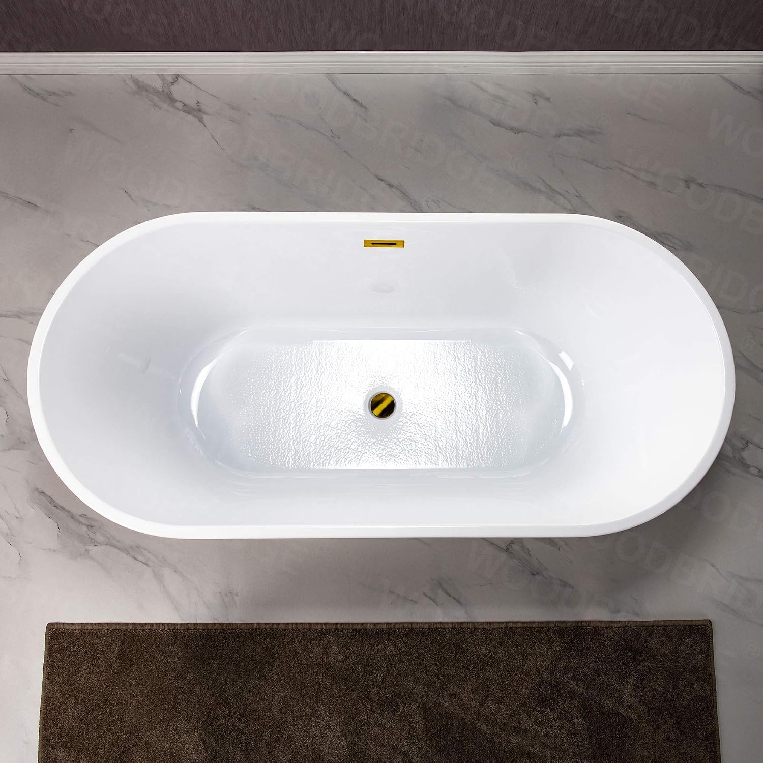 WOODBRIDGE 67'Freestanding White Acylic Soaking Bathtub with White Pillow,Drain and Overflow in Brushed Gold,BTA1513 -BG-Drain &O+ Pillow