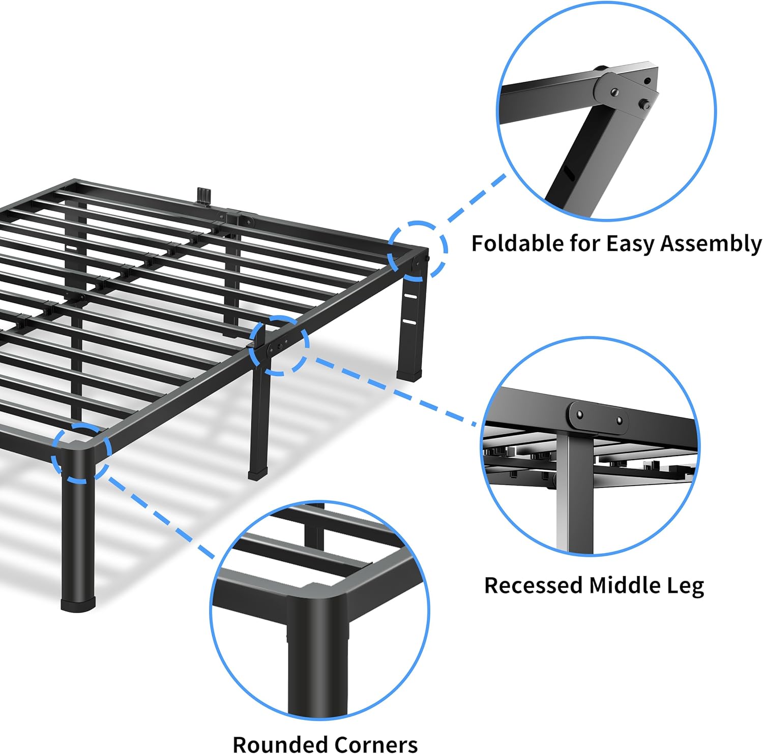 VIPSHOW 18 Inch California King Bed Frame, 3500Lbs Heavy Duty Metal Platform with Round Corner Legs Mattress Slide Stopper, Steel Slat Support No Box Spring Needed, Noise Free, Non-Slip, Easy Assembly