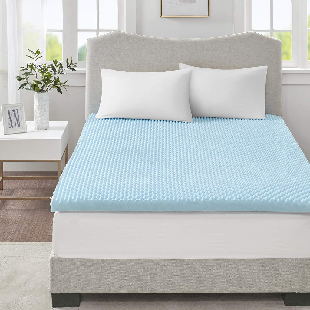 Sleep Philosophy Gel Infused Memory Foam Mattress Topper Luxurious, All Season Enhanced Bed Support, Cal King, 3' Thick, Without Cover Blue