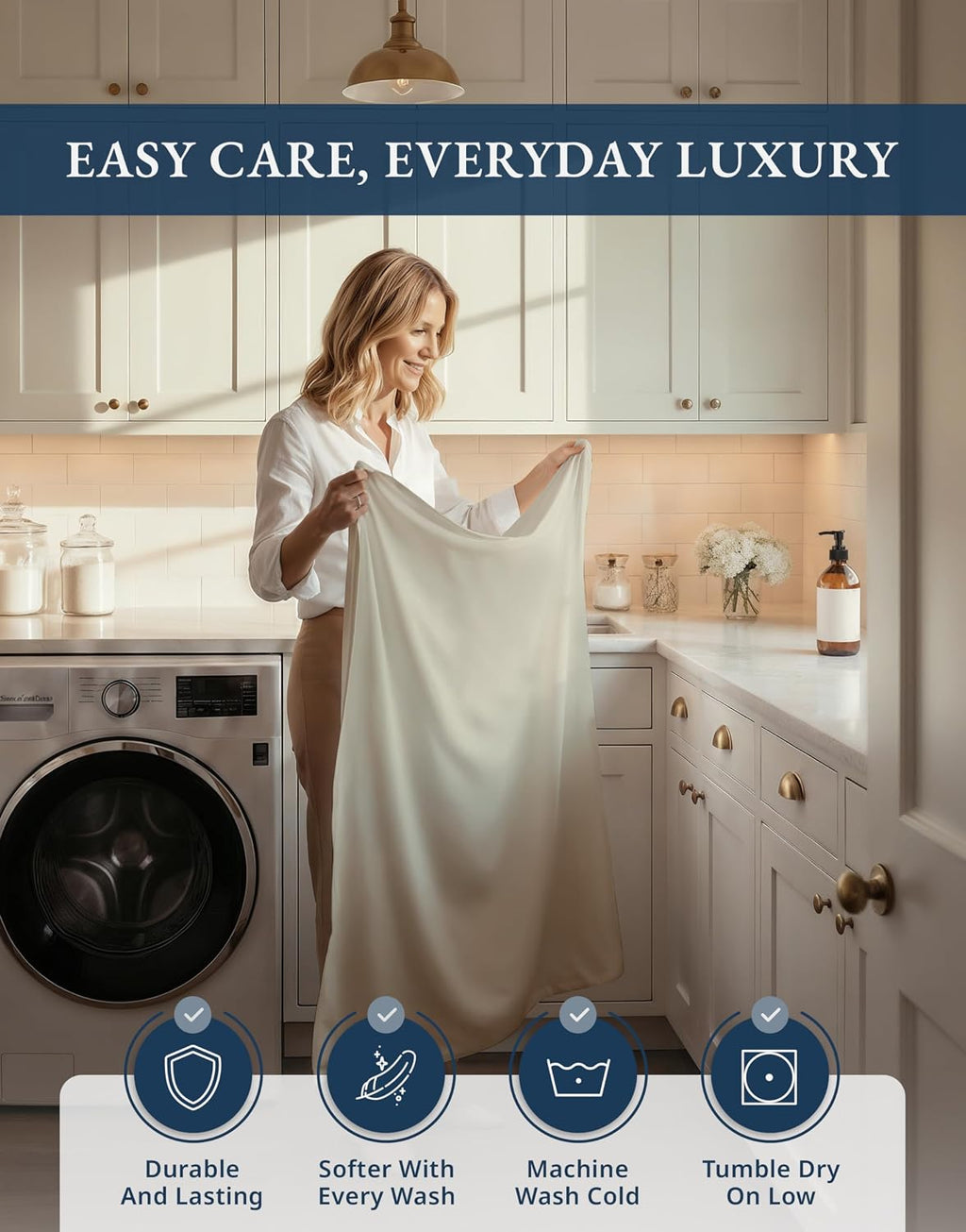 LANE LINEN 100% Egyptian Cotton Bed Sheets California King Size - 1000 Thread Count, Soft & Comfy Sateen Weave No Pill Fade Resistant Cal King Bedding Set, Machine wash 15'' Deep Pocket- Linen