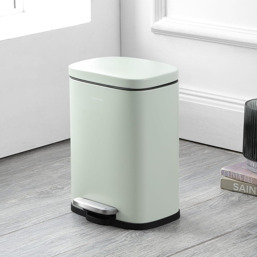happimess HPM1006E Connor Rectangular 13-Gallon Trash Can with Soft-Close Lid and FREE Mini Trash Can, Fingerprint Resistant, Modern, Minimalistic for Home, Kitchen, Office, Bathroom, Pistachio Gelato