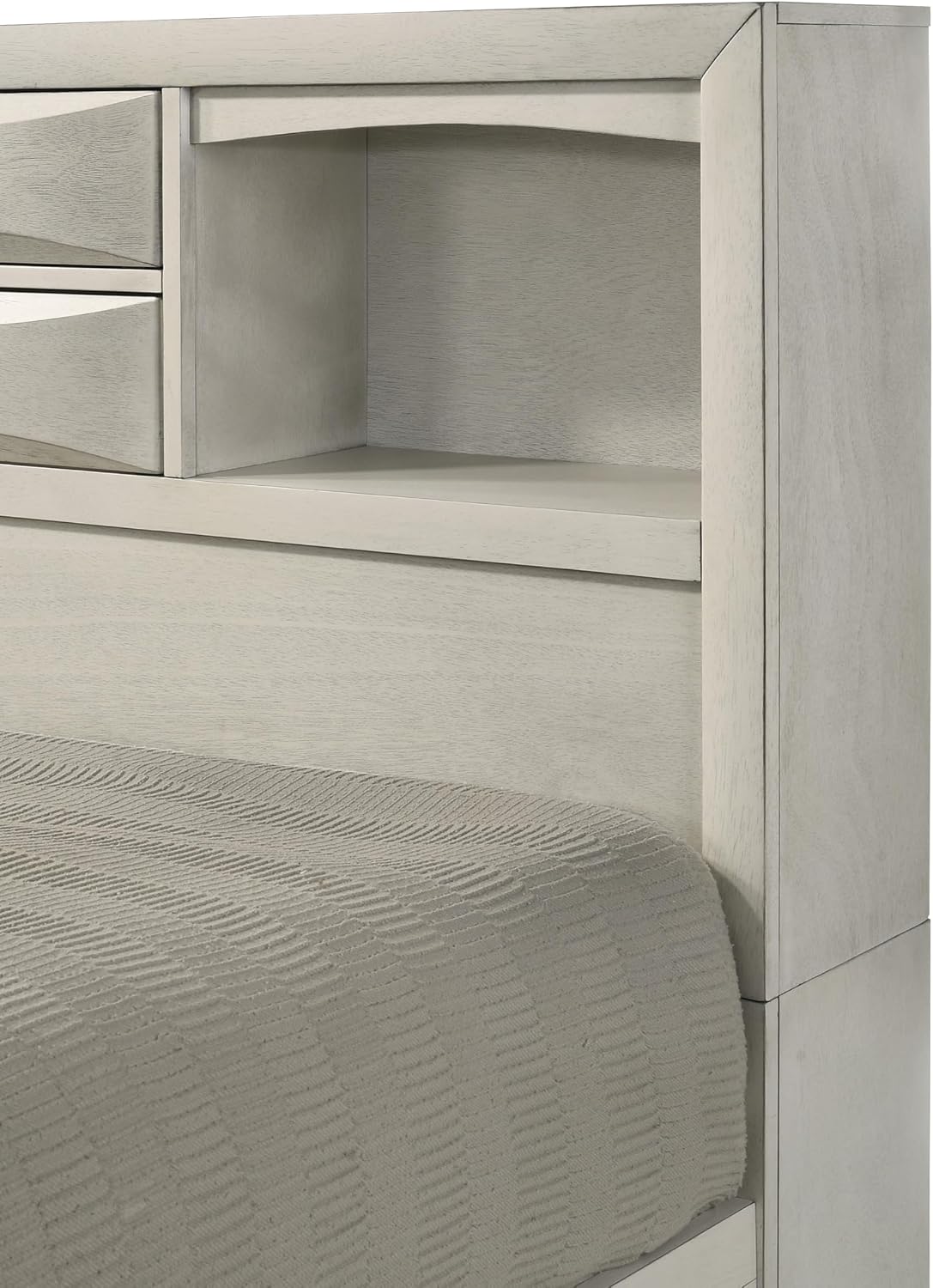 6pc Master Bedroom Set Antique White Finish Solid Wood Platform Queen Size Captain's Bed Wooden Furniture