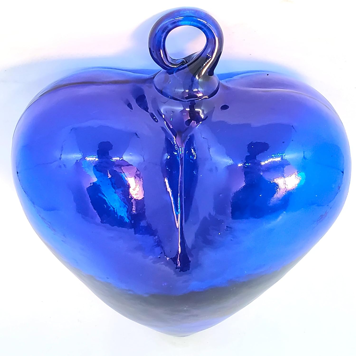 Cobalt Blue 5.1 inch Large Hanging Glass Hearts (Set of 6), Recycled Blown Glass Ornaments (LGE Cobalt Blue Hearts)