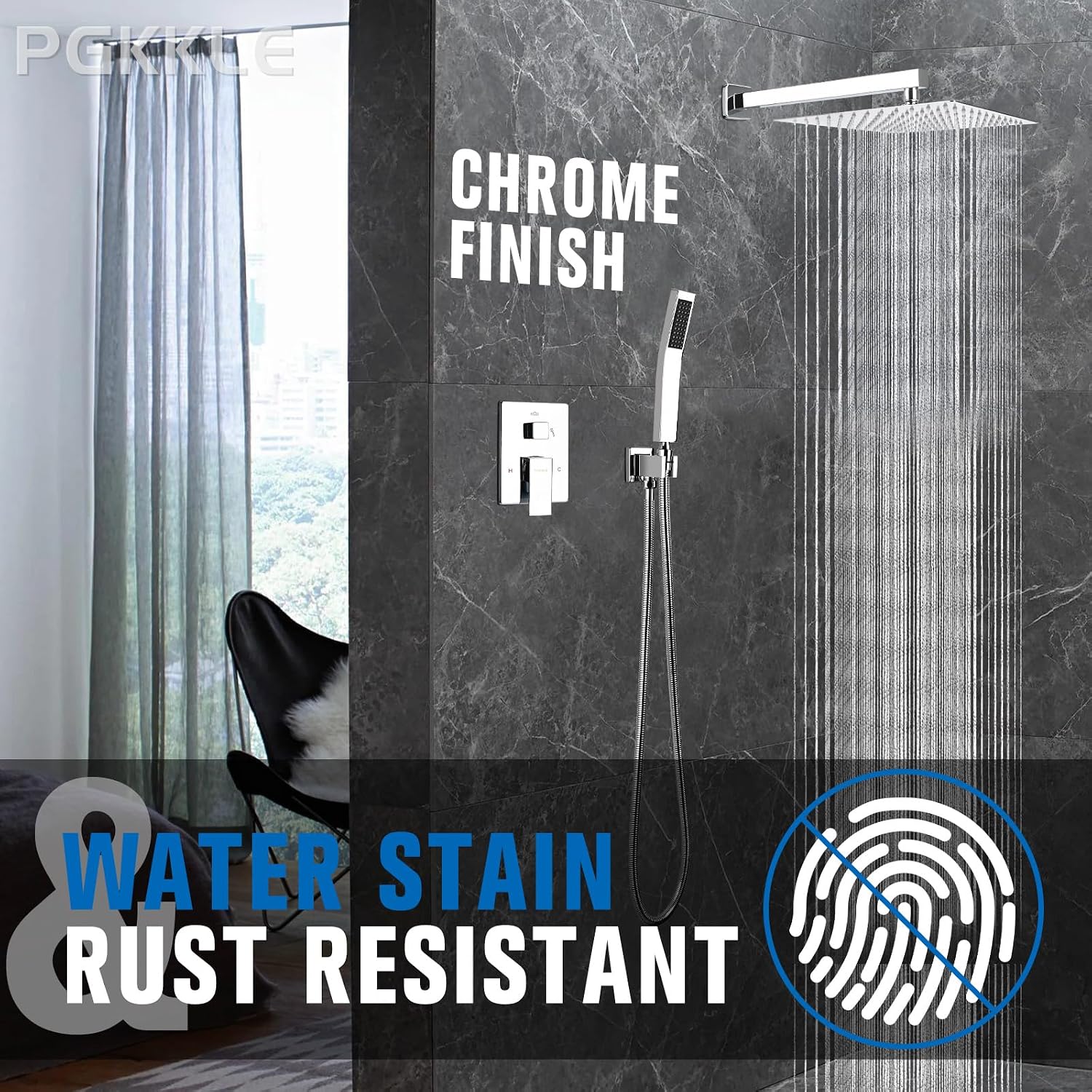 12 Inch Rainfall Shower System - Wall Mounted Complete Combo with Solid Brass Pressure Balancing Valve, High Pressure Shower Head, Handle Set & Installation Accessories Chrome
