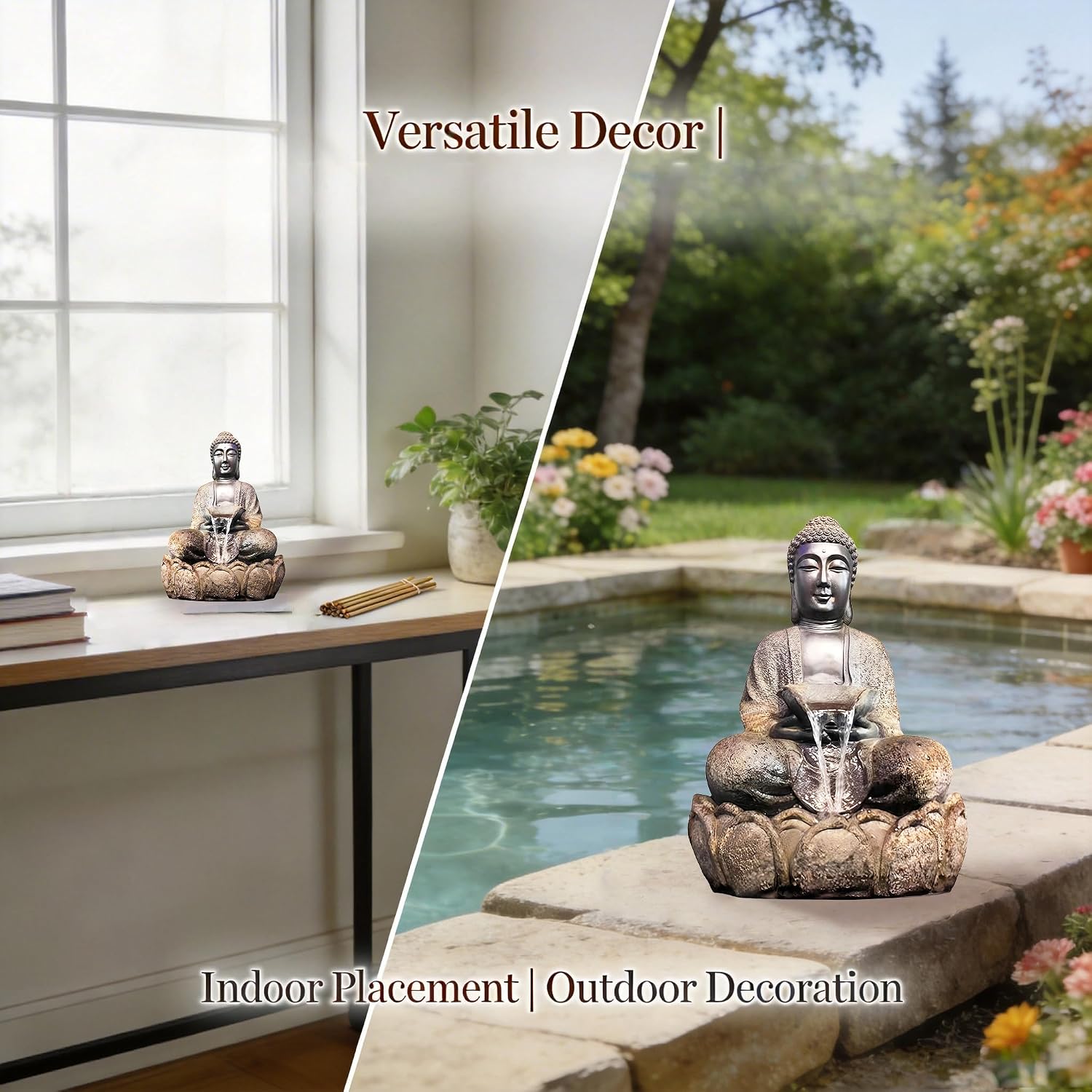 Outdoor Water Fountain, Buddha Water Outside, Garden Fountain, Statue Indoor/Outdoor for Home, Buddha Decor & Gifts, Buddah, Buda, Budda, Buddhas, Feng Shui (Miniature)