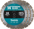 Makita B-69646 14' Diamond Blade, Segmented, General Purpose, Contractor 3/Pk