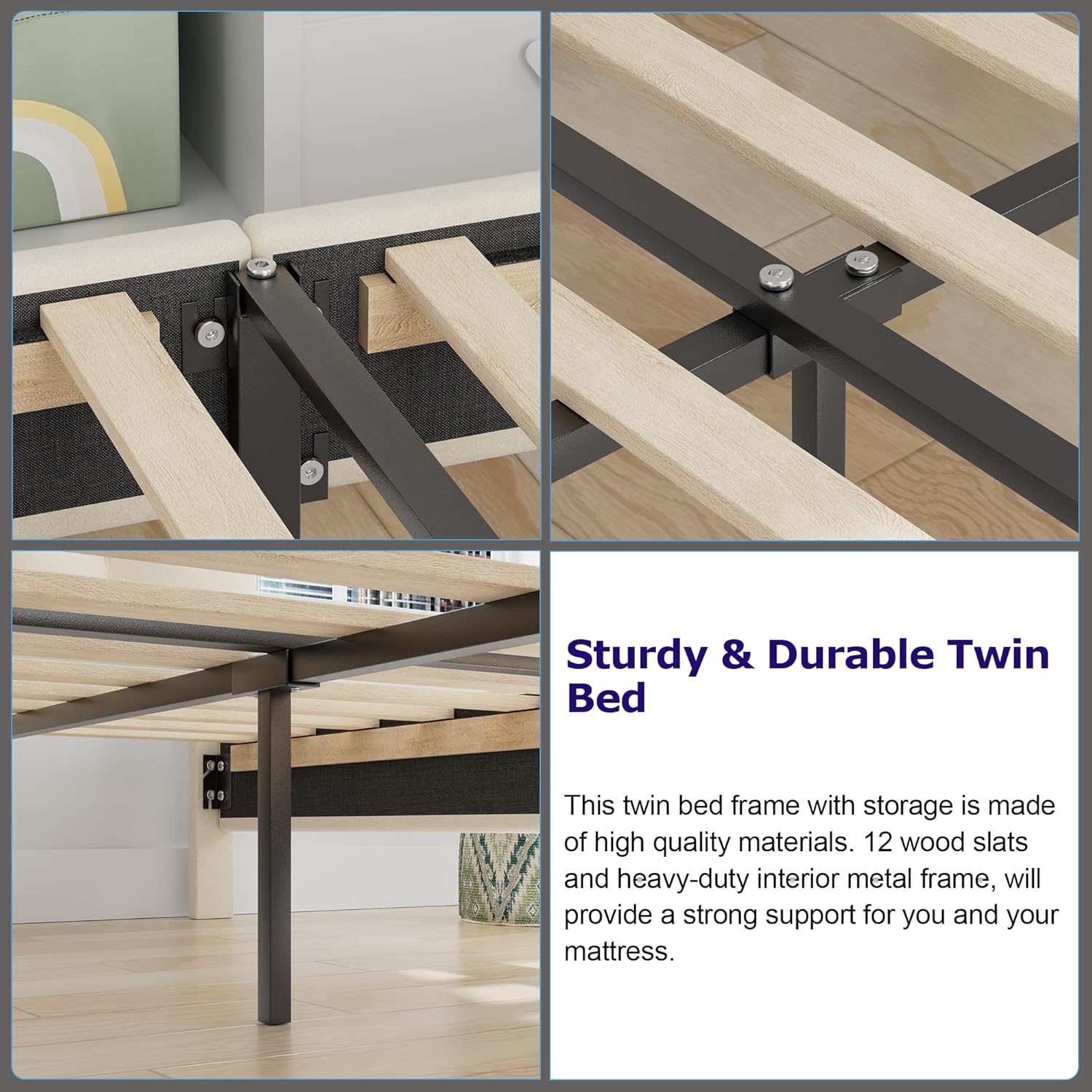 VECELO Twin Bed Frame with Storage Drawer, Heavy-Duty Platform Bedframe with Headboard & Strong Wooden Slats Support, No Boxing Spring Needed, Pala Beige