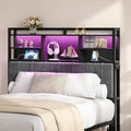 Hzuaneri Headboard with 3-Tier Storage Shelves, Velvet Upholstered Head Board with 2 Outlets, USB Ports & LED Light, Soft Backrest for Full Size Bed, Black BH13804B