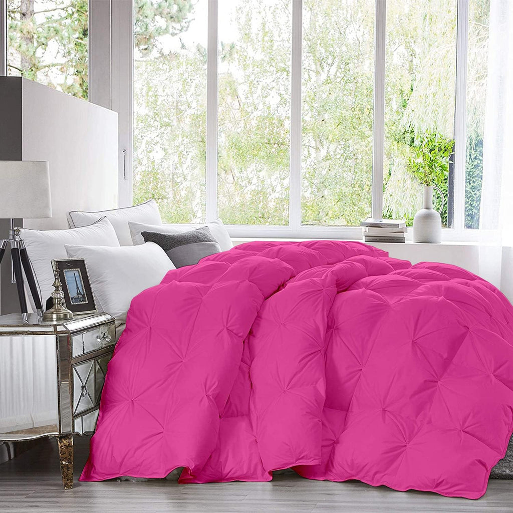 Pinch Pleated Hot Pink 5 Piece Soft 500 GSM Twin XL Size Comforter Set (Comforter + 4 Pillowcases) 1000 Series Egyptian Cotton Comforter Set