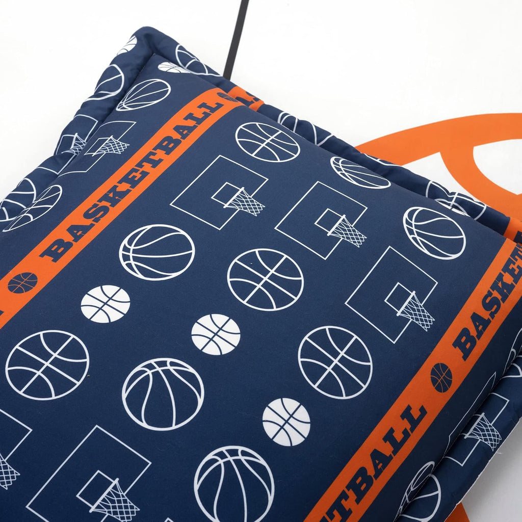 Lush Decor Basketball Game Reversible Comforter Twin Size 4 Piece Set, White & Navy - Kids Comforter Set - Basketball Comforters - Sports Decor