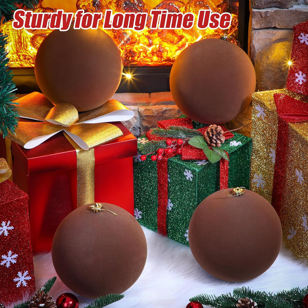 Hollowfly 12 Pcs 8 Inch Extra Large Velvet Christmas Balls Oversized Huge Big Christmas Tree Ornaments Balls for Family Holiday Xmas Tree Hanging (Brown)