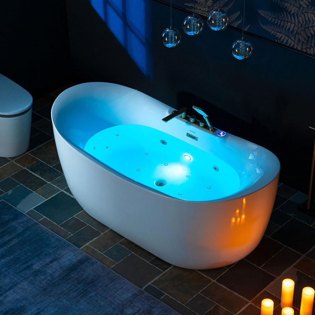 WOODBRIDGE 72' x 35-3/8' Whirlpool and Air Bath Heated Soaking Combination Tub with Adjustable Speed Air Blower and Display Control Panel, Brushed Gold Finish Trim and Drain Kit, BG400+F0045BG