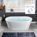 WOODBRIDGE 59' Acrylic Freestanding Bathtub Contemporary Soaking White Tub with Chrome Overflow and Drain，B0014-CH