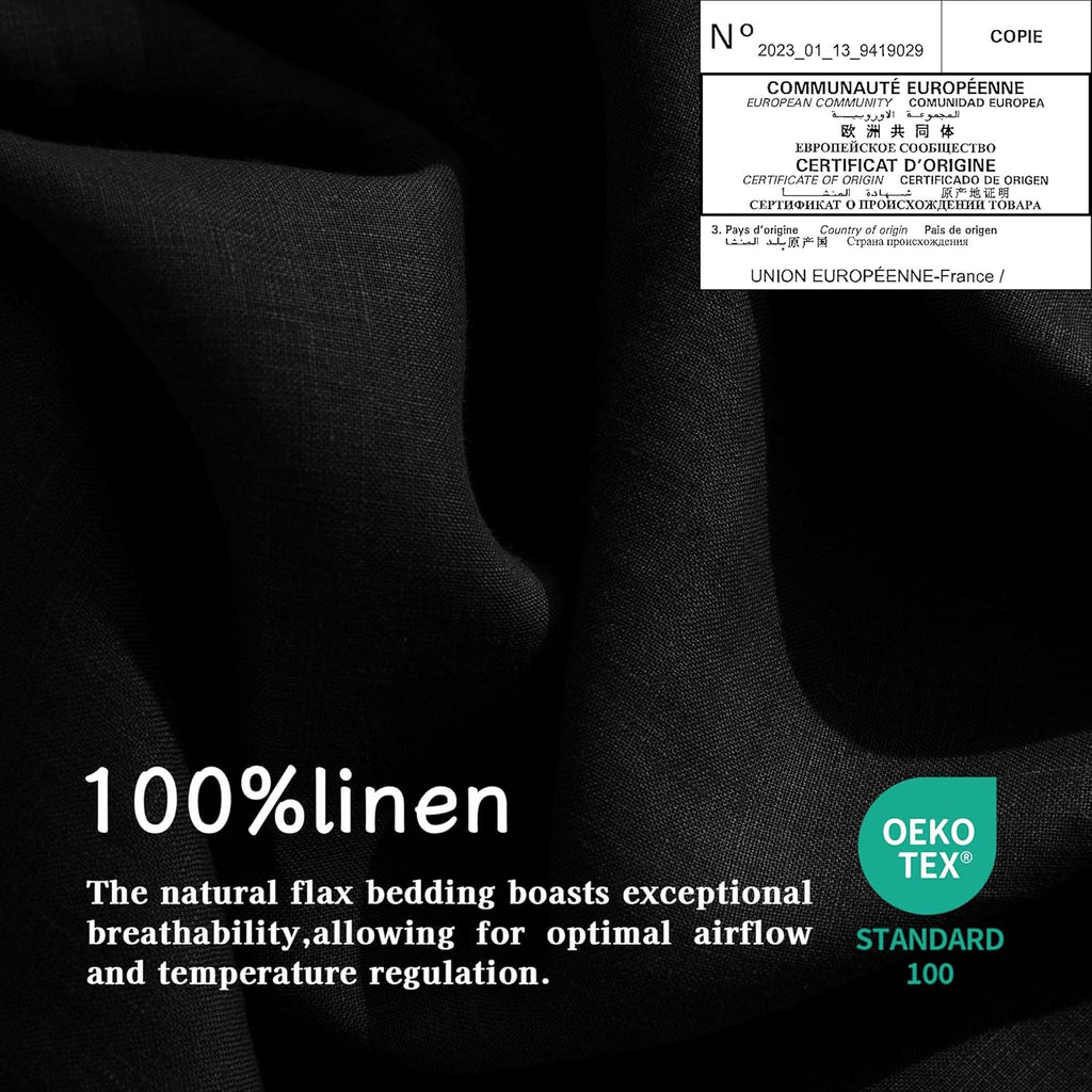 EVERLY Linen Sheets Set Queen Size,100% French Stonewash Pure Linen Sheets Set,4Pieces (1Flat Sheet,1Fitted Sheet,2Pillowcase) Suitable for Hot Sleepers,Deep Pocket Natural Bedding Set-Black