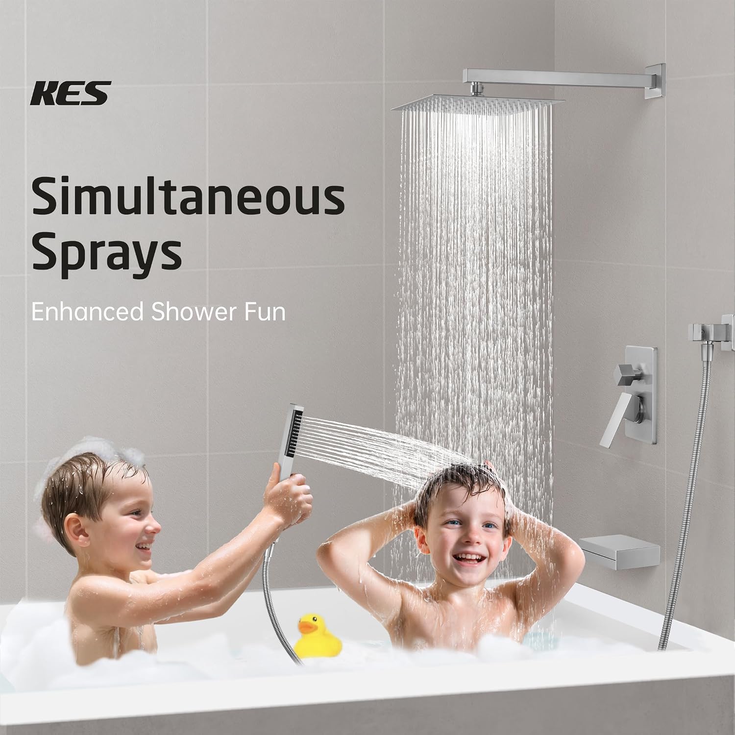 KES Bathtub Shower Faucet Set with Waterfall Tub Spout Bathroom Sink Drain with Strainer Basket Hair Catcher, XBN6305-BN+S2013A-BN-NEW