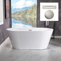 WOODBRIDGE 54' Acrylic Freestanding Bathtub Contemporary Soaking White Tub with Brushed Nickel Overflow and Drain，BTA1702-B/N