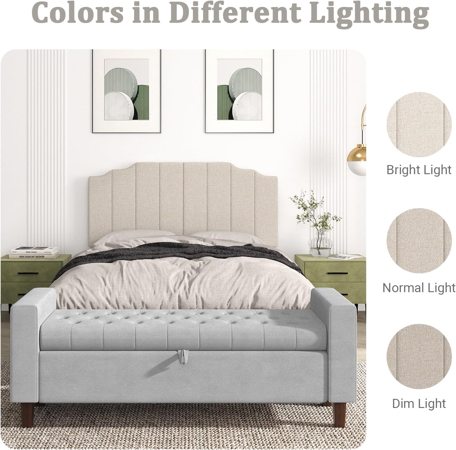 Befurtori Queen Size Headboard Only, Linen Wall Mounted Headboard Queen/Full Size for Adjustable Bed, Modern Vertical Channel Design with Curved Tufted Upholstered Head Board, Beige