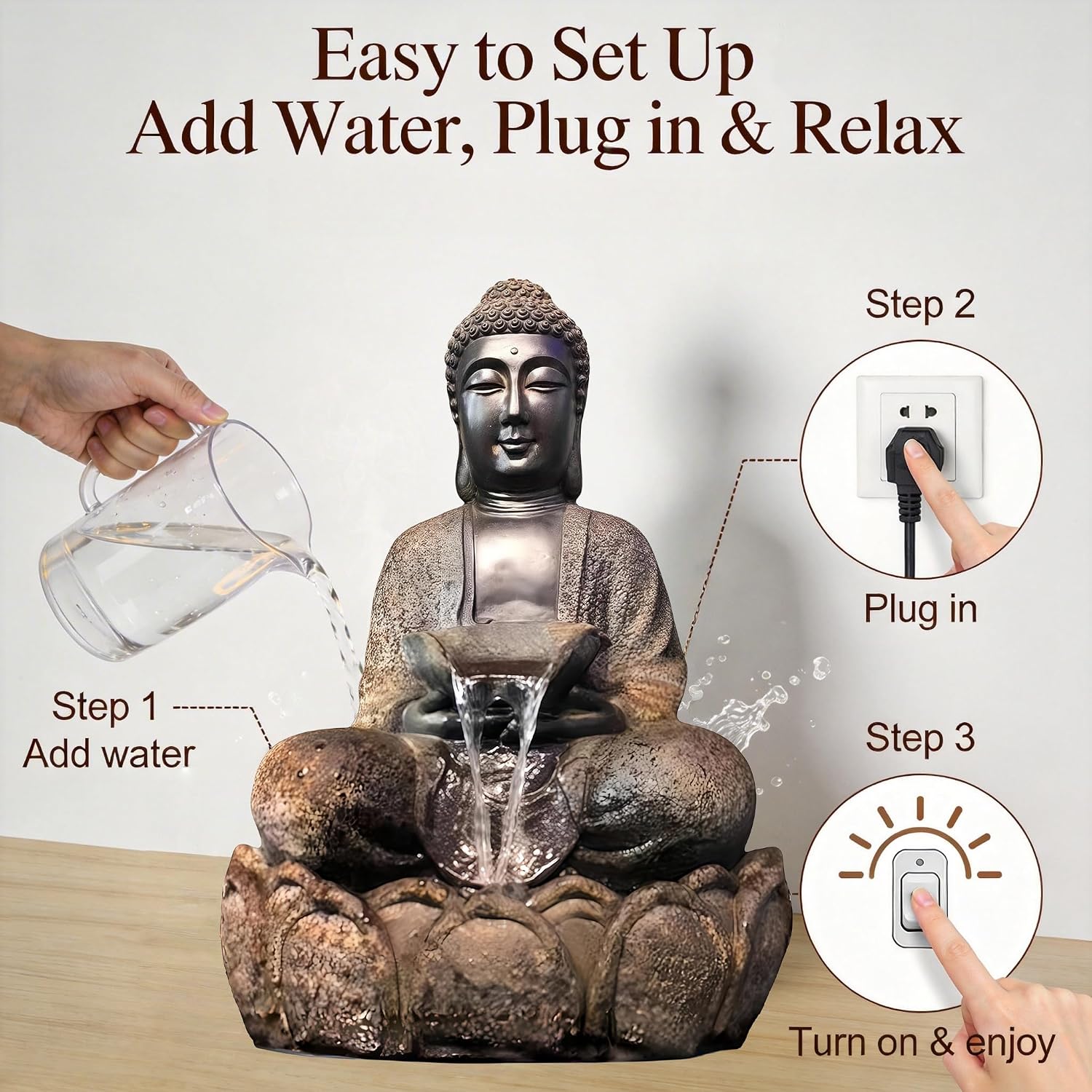 Outdoor Water Fountain, Buddha Water Outside, Garden Fountain, Statue Indoor/Outdoor for Home, Buddha Decor & Gifts, Buddah, Buda, Budda, Buddhas, Feng Shui (Miniature)