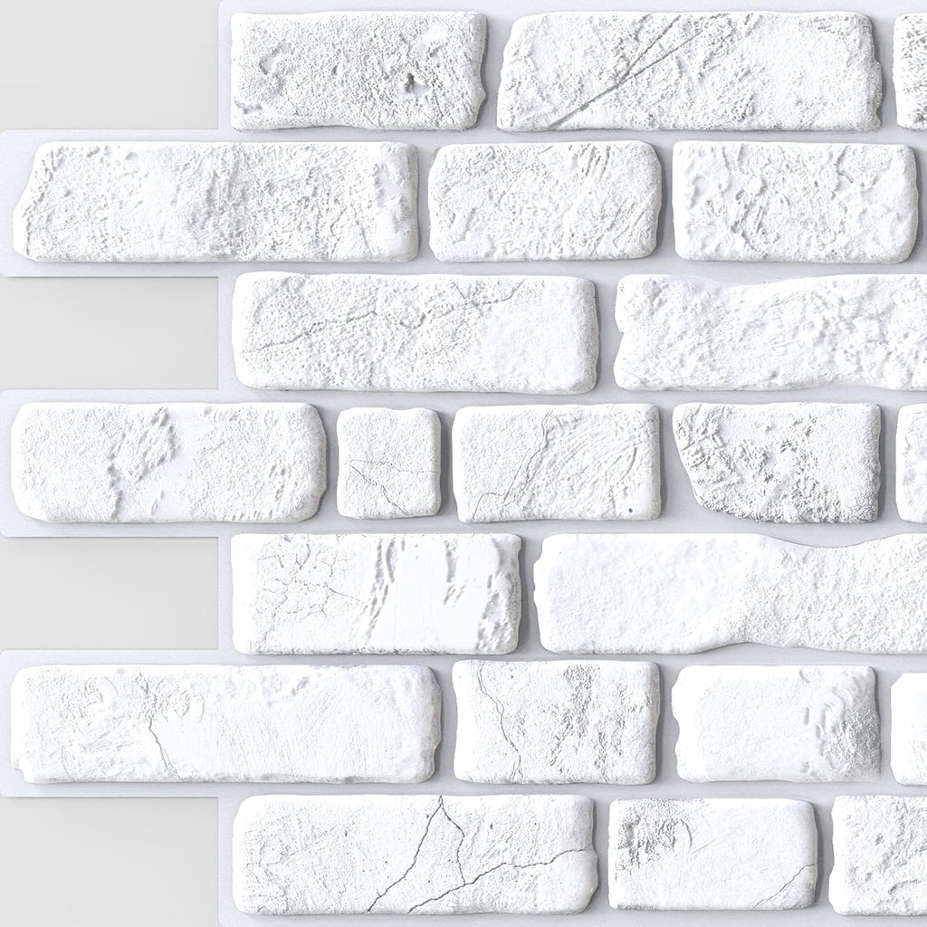 Dundee Deco White Faux Bricks PVC 3D Wall Panel, 3.1 ft X 1.6 ft (95cm X 50cm), Pack of 10, Interior Design Wall Paneling Decor, Total Coverage 51 sq. ft. (4.7 sq. m)