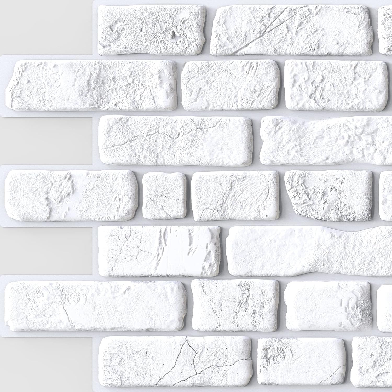 Dundee Deco White Faux Bricks PVC 3D Wall Panel, 3.1 ft X 1.6 ft (95cm X 50cm), Pack of 5, Interior Design Wall Paneling Decor, Total Coverage 25.5 sq. ft. (2.4 sq. m)