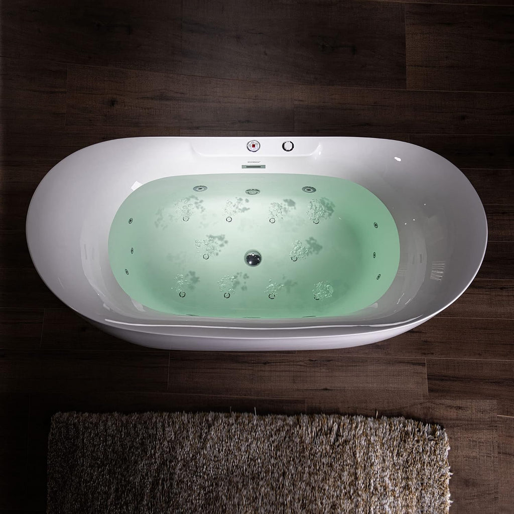 WOODBRIDGE 72' x 35-3/8' Whirlpool Water Jetted and Air Bubble Freestanding Heated Soaking Combination Bathtub with LED control panel, BJ400
