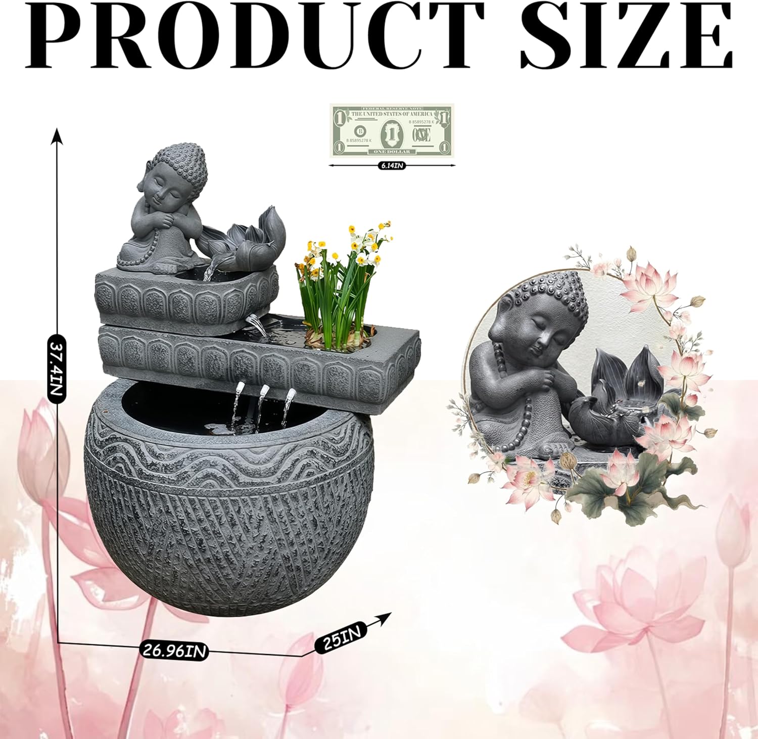 Outdoor Water Fountain Outside, Garden Fountain, Buddha Statue Outdoor/Indoor for Home, Buddha Decor & Gifts, Buddah, Buda, Budda, Buddhas, Chinese Decor & Gifts, Feng Shui
