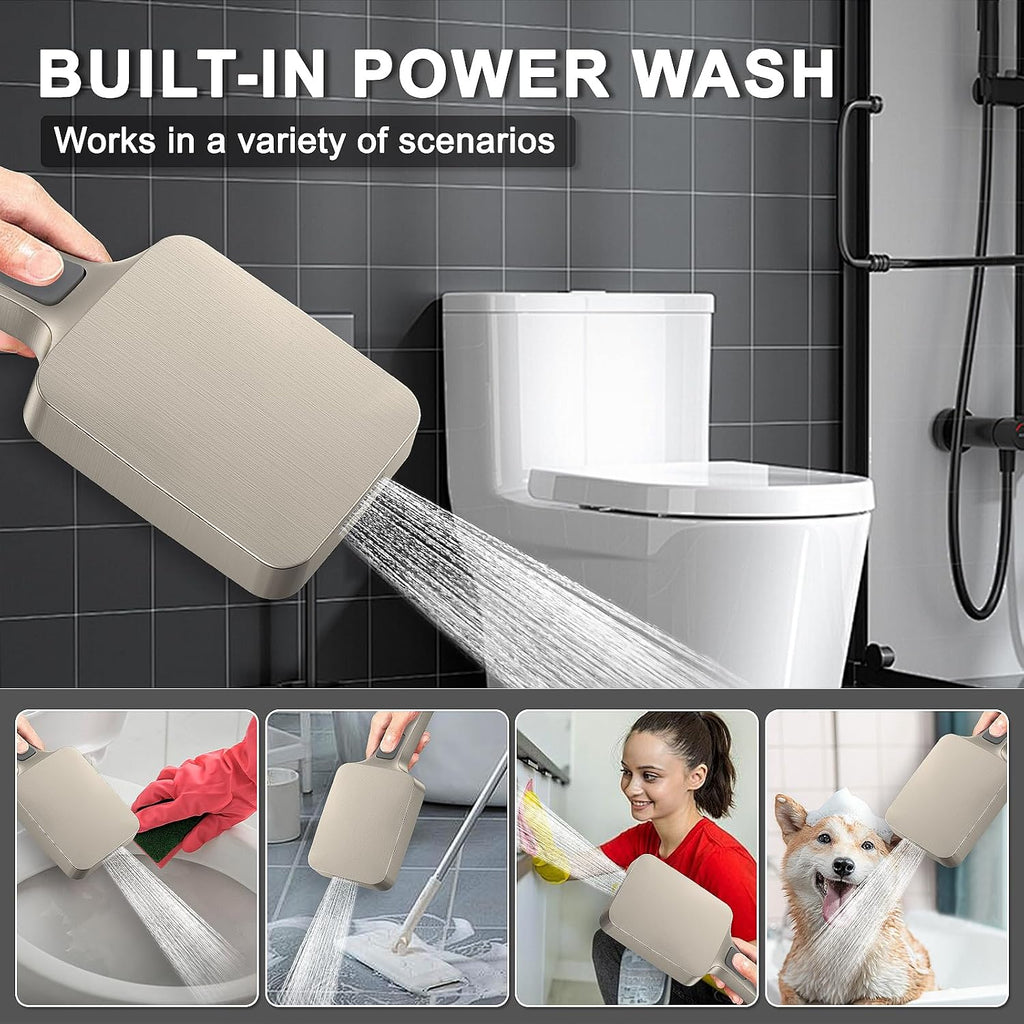Iriber Thermostatic Shower System with Adjustable Water Flow Push Button Diverter, Square Dual Shower Heads Faucet Set with Handheld Spray, Brushed Nickel Shower Mixer Valve Trim Kit (Valve Included)