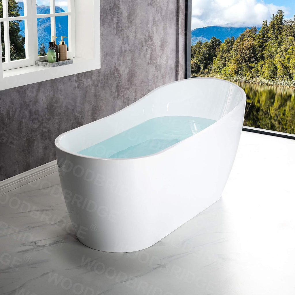 WOODBRIDGE 67' Acrylic Freestanding Bathtub Contemporary Soaking Tub with Brushed Gold Overflow & Drain,White,BTA-1508/B-0001-BG