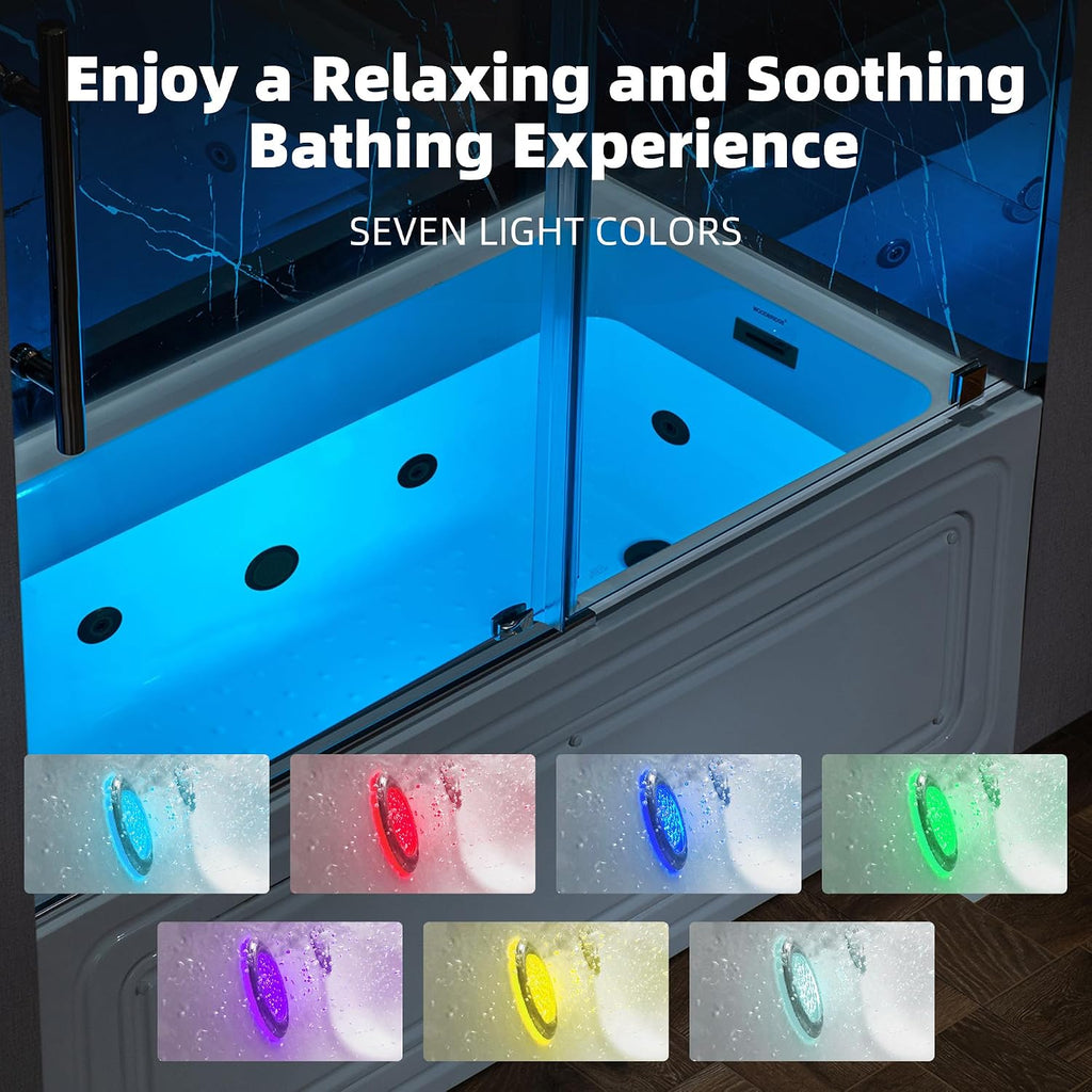 WOODBRIDGE 60' x 32' Alcove Acrylic Rectangular Whirlpool Heated Jetted Tub in White with right Drain, Matte Black Finish, BS667-R-MB02