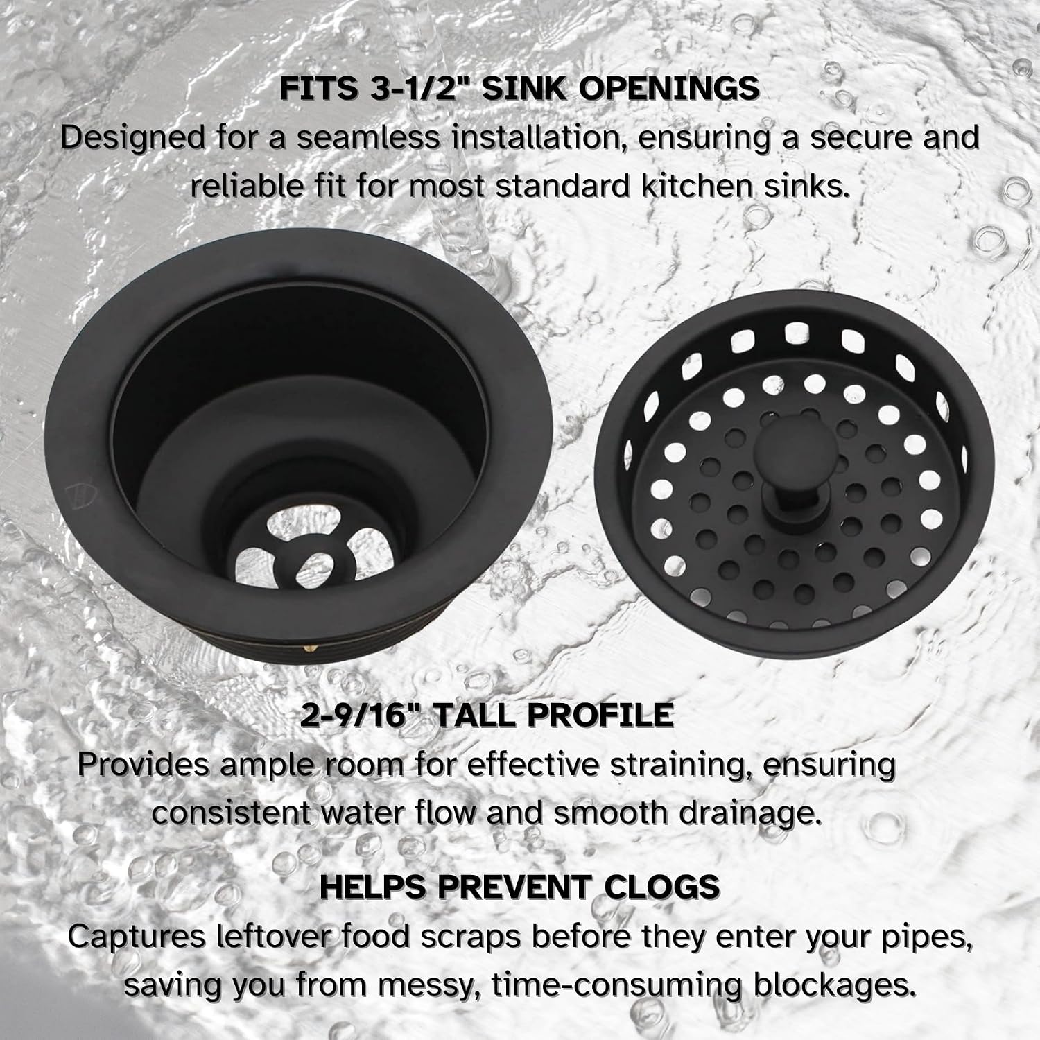 Westbrass R214-62 3-1/2' Large Post Style Kitchen Sink Basket Strainer, Matte Black (50-Pack)