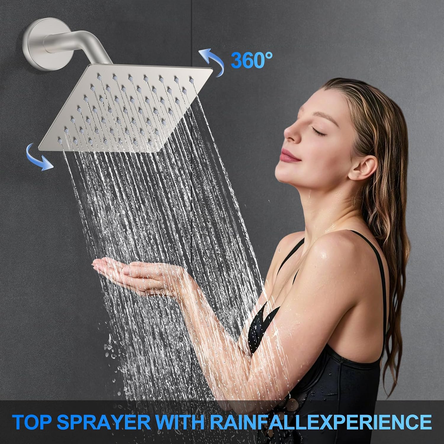 Shower Faucet Set, 12' Ceiling Mount Rainfall Shower System with 2 Rain Shower Head and Multi-function Handheld Head Push Button Diverter Shower Faucet Trim Kit (12', Brushed Nickel)