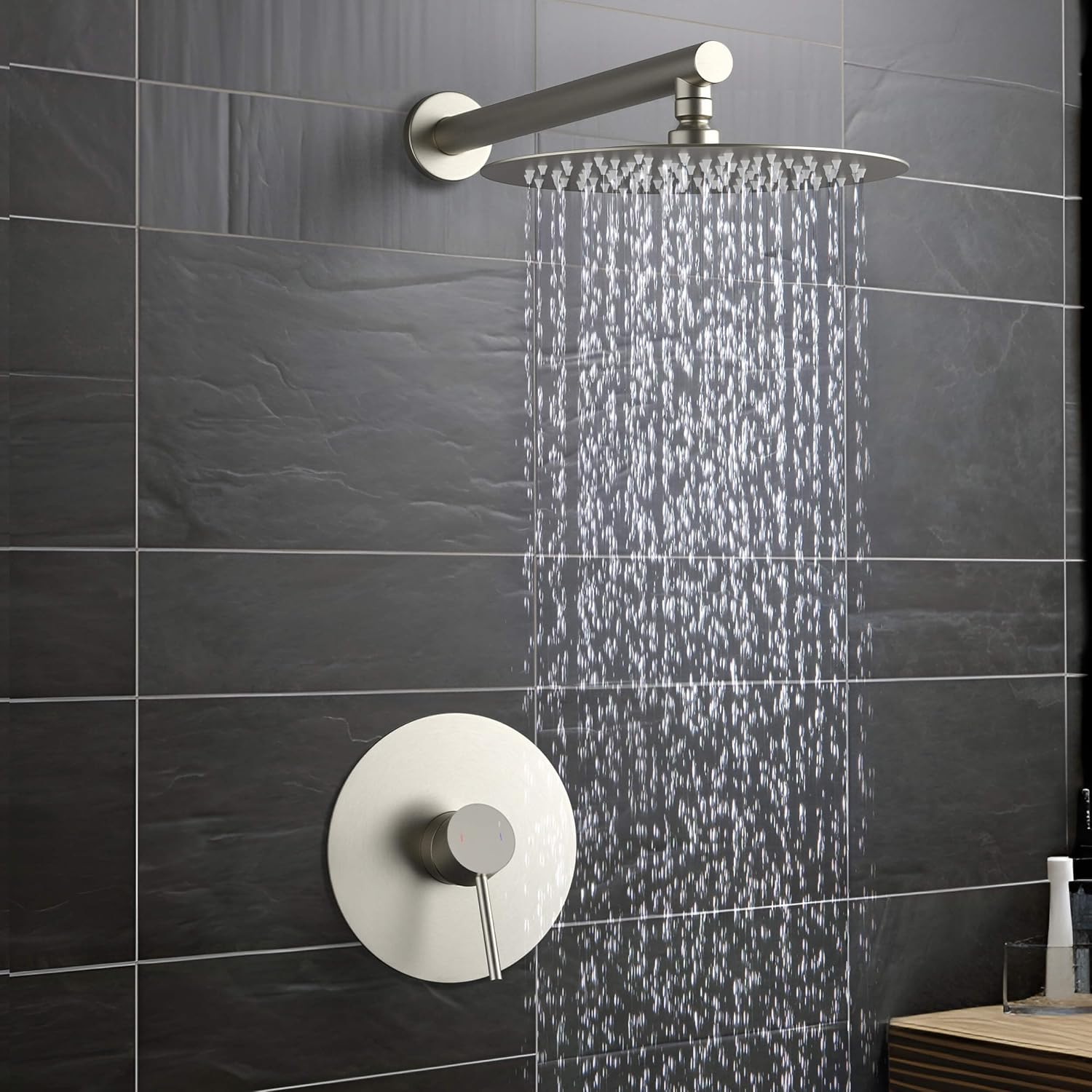 KIBI Circular Shower System for Bathroom | Wall Mounted Single Function Shower Faucet Set with Solid Brass Pressure-Balanced Valve for Consistent Water Flow | Brushed Nickel, KSF407