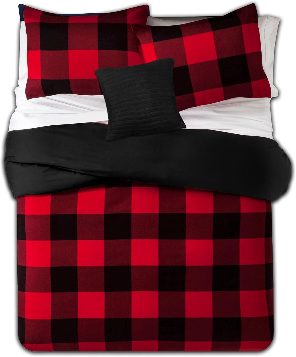 Sweet Home Collection Comforter Set 4 Piece Buffalo Check Plaid Design Soft and Luxurious All Season Warmth Down Alternative Reversible to Solid Color, King, Burgundy (Pack of 3)