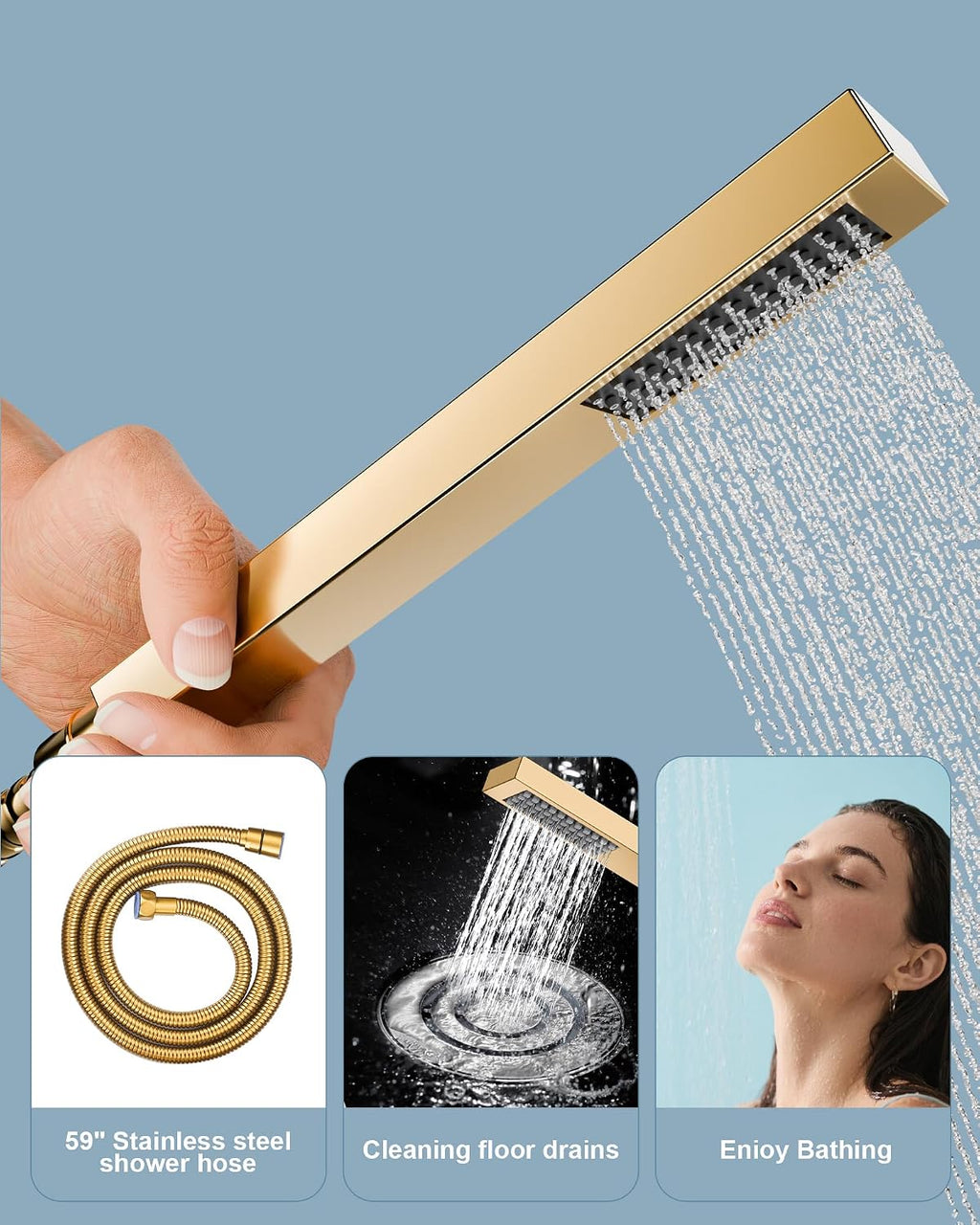 Free Standing Tub Faucet Brushed Gold,Freestanding Bathtub Faucet For Luxury Bathtub,High Flow Tub Filler,Swivel Spout Brass Construction with Handheld Shower