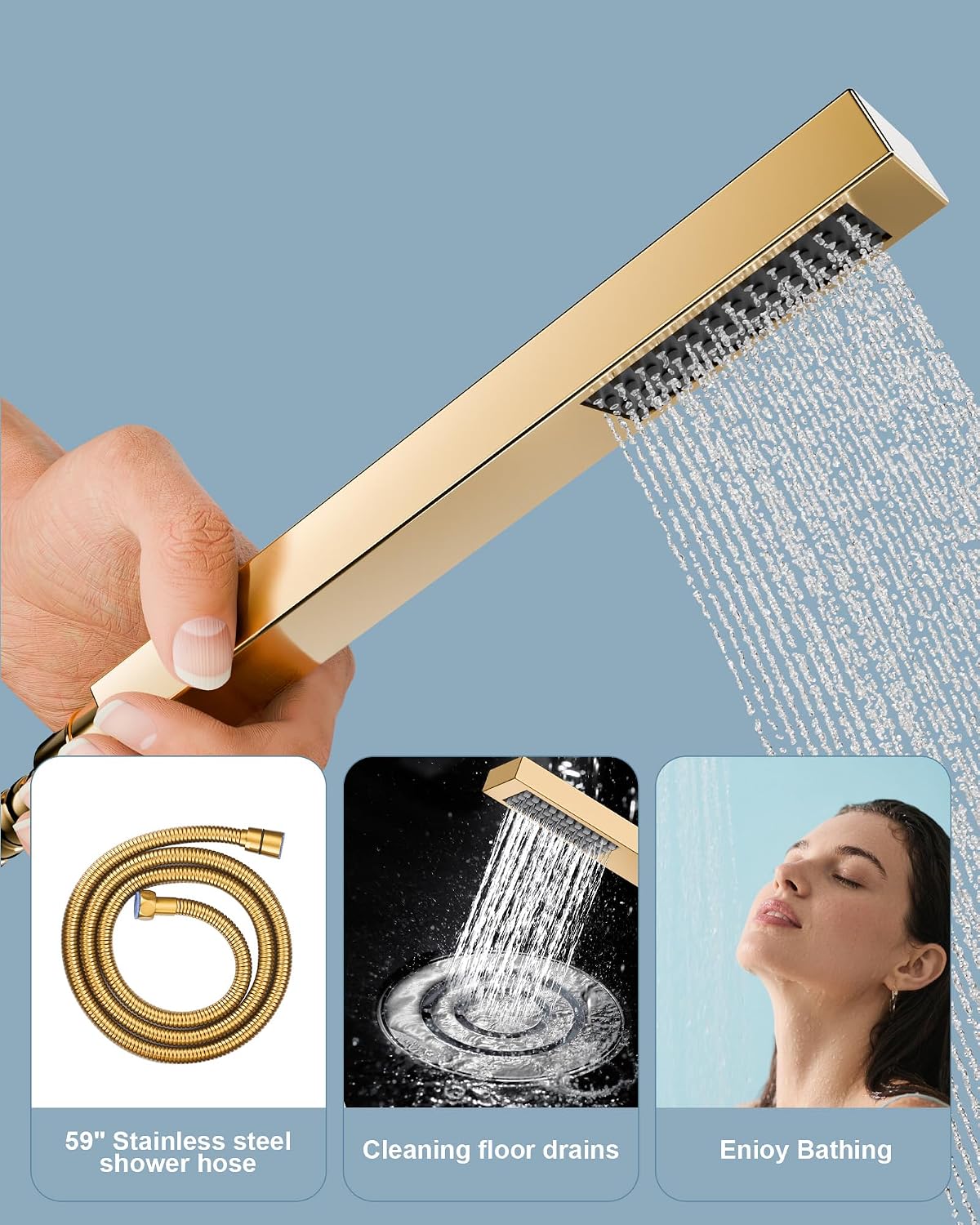 Free Standing Tub Faucet Brushed Gold,Freestanding Bathtub Faucet For Luxury Bathtub,High Flow Tub Filler,Swivel Spout Brass Construction with Handheld Shower