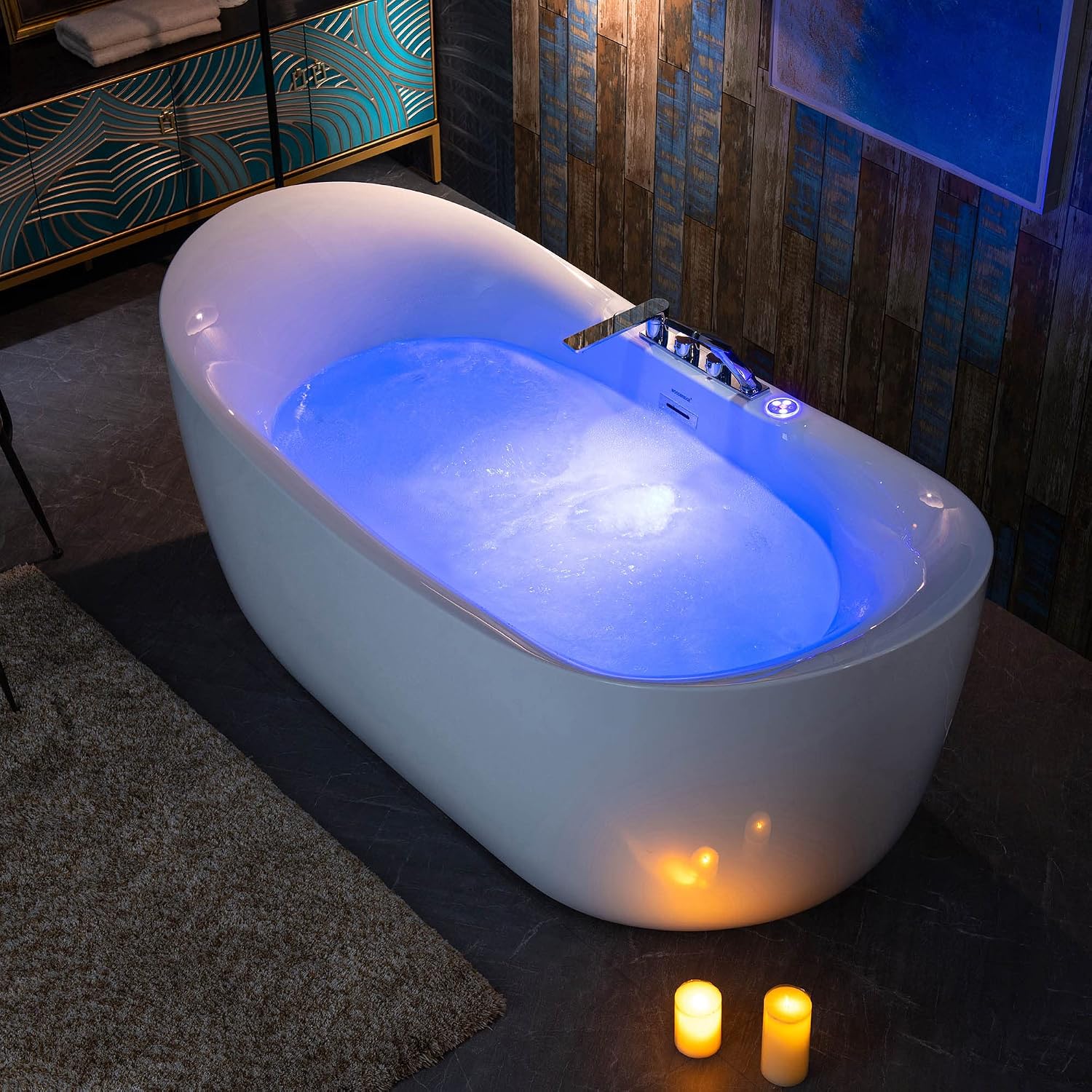 WOODBRIDGE 72' x 35-3/8' Whirlpool Water Jetted and Air Bubble Freestanding Heated Soaking Combination Bathtub wirh LED control panel and Faucet, BJ400+F0041CH