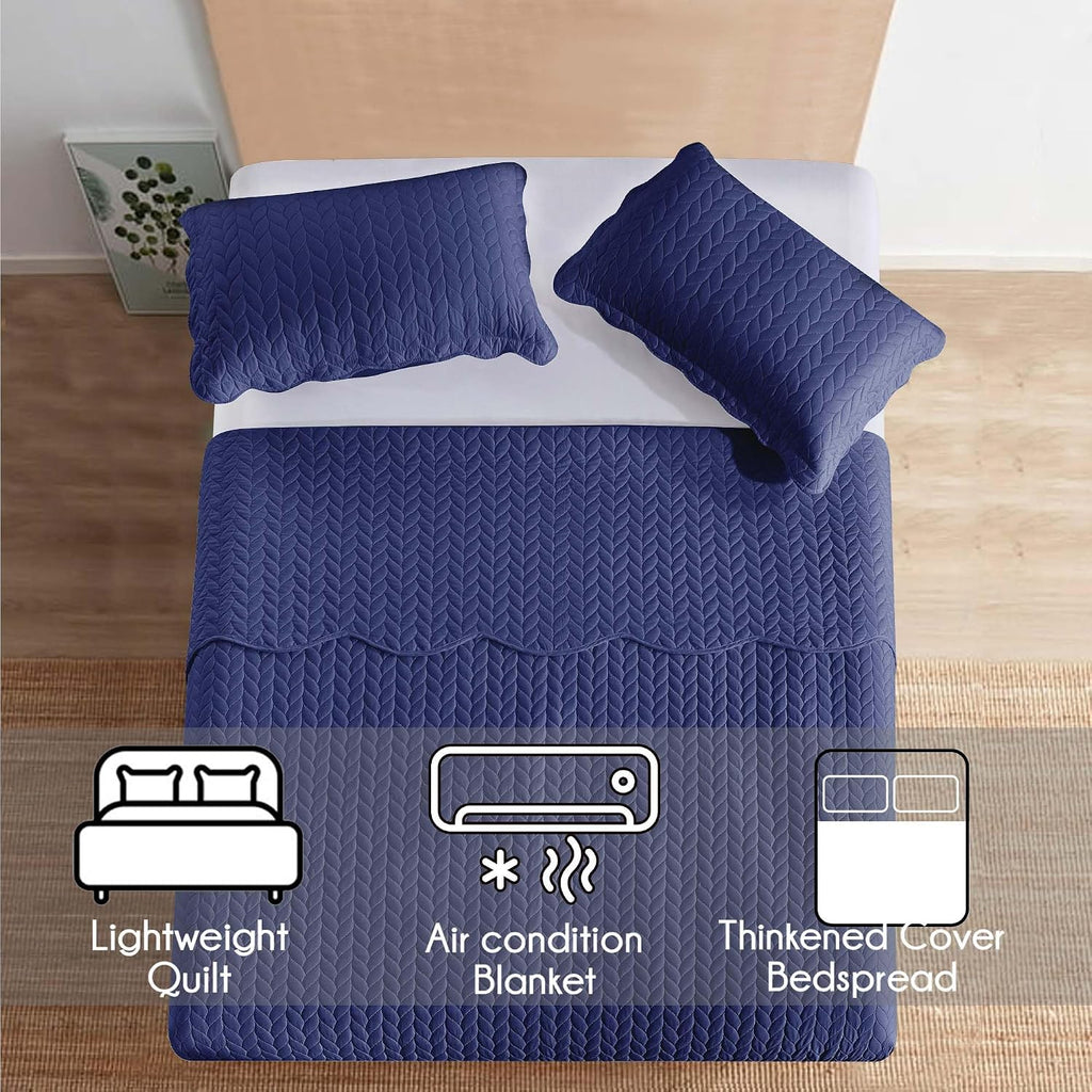 IR Imperial Rooms 8 Pack Quilt King Size Bedding (106' x 96') - Bulk Wholesale for Hotels, Guest Bedroom & Airbnbs - Lightweight Microfiber Reversible Embossed Quilts Bedspread (Navy)