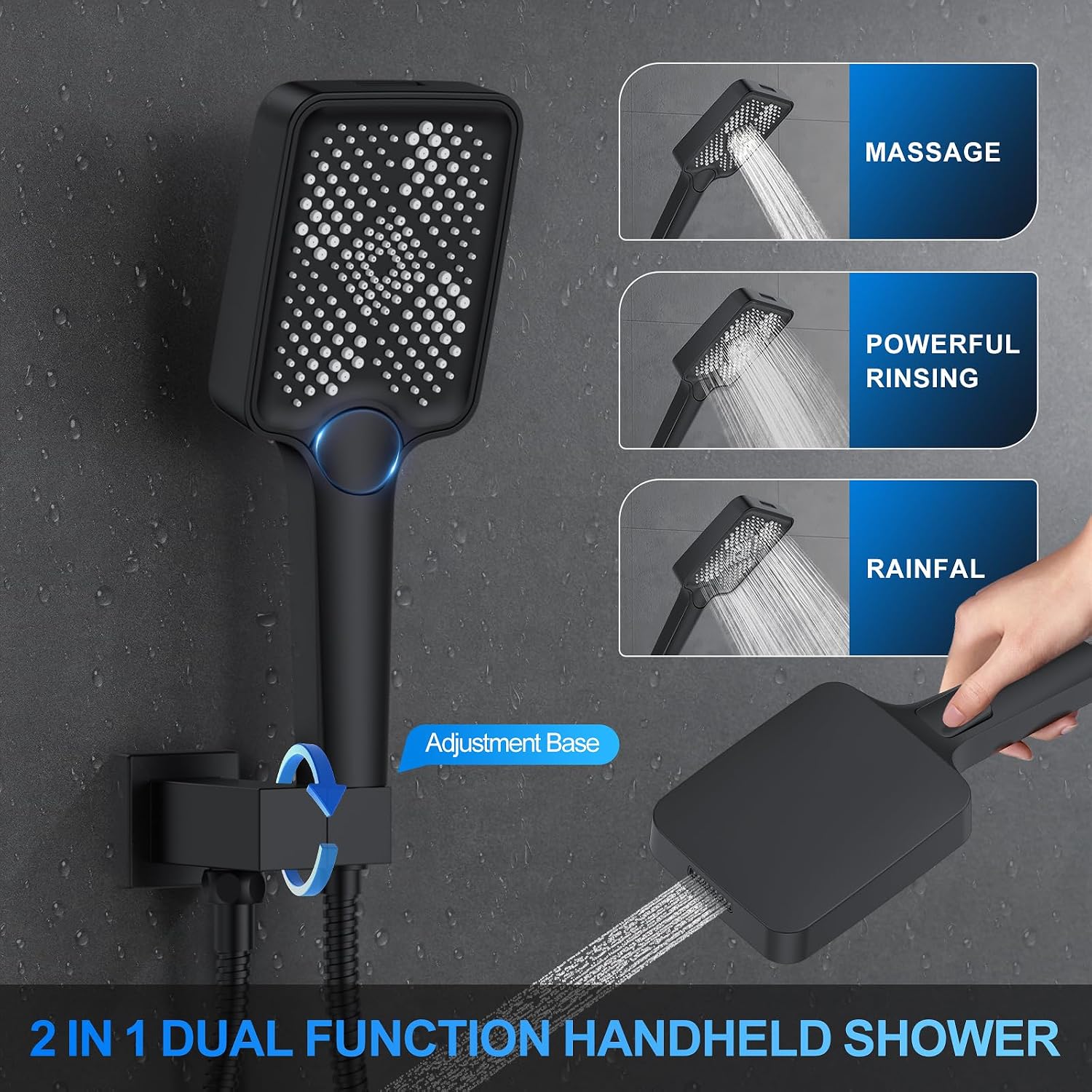 Shower Faucet Set, 12' Ceiling Mount Rainfall Shower System with 12'' Top Head+6'' Side Head and Multi-function Handheld Head Push Button Diverter Shower Faucet Trim Kit (12', Matte Black)