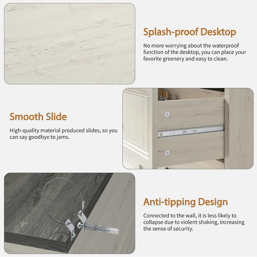 Tradare Farmhouse Dresser and Nightstand Sets 3 Piece, Nightstands Set of 2 & 8 Drawers Dresser for Bedroom, 55' Wide and 24' Inch Night Stand Set for Bedroom, Living Room, Hallway, White