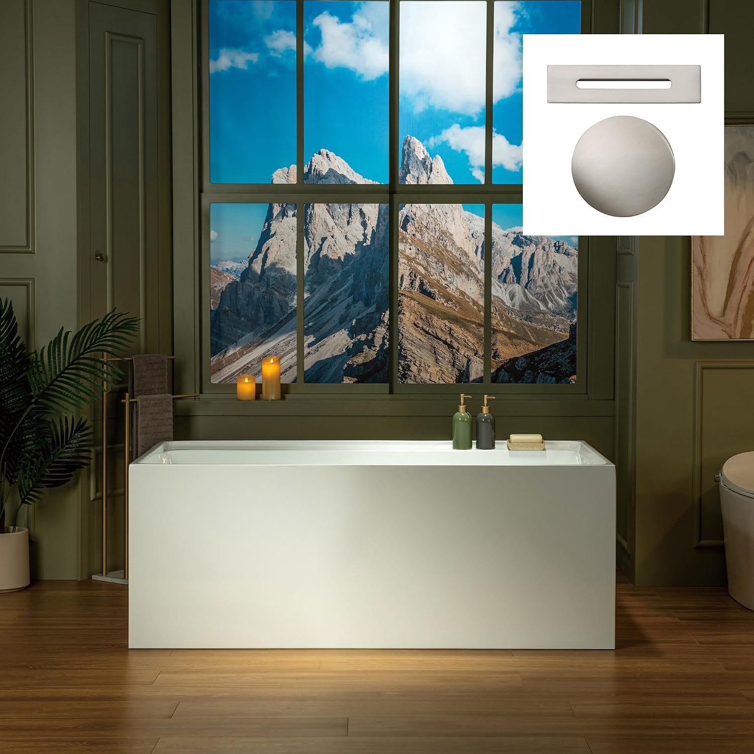 WOODBRIDGE 59' L x 29-1/2' W Freestanding Contemporary Soaking Bathtub with Brushed Nickel Drain & Overflow, White, B5910-BN