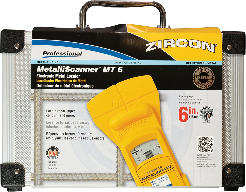 Zircon MetalliScanner MT6 Professional Metal Detector – Deep-Scanning Handheld Metal Locator for Ferrous and Non-Ferrous Metals – Detects Pipes, Rebar, and Studs in Walls, Floors, and Concrete, Yellow